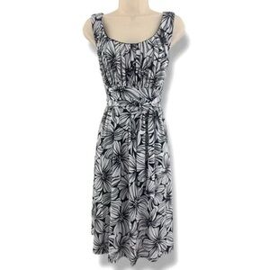 Dressbarn Floral Midi Black and White Dress